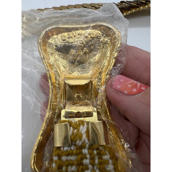 DAY-LOR Daylor Vintage Elastic Woven Gold Scales Stretch Belt & Buckle S/M - Picture 5 of 6